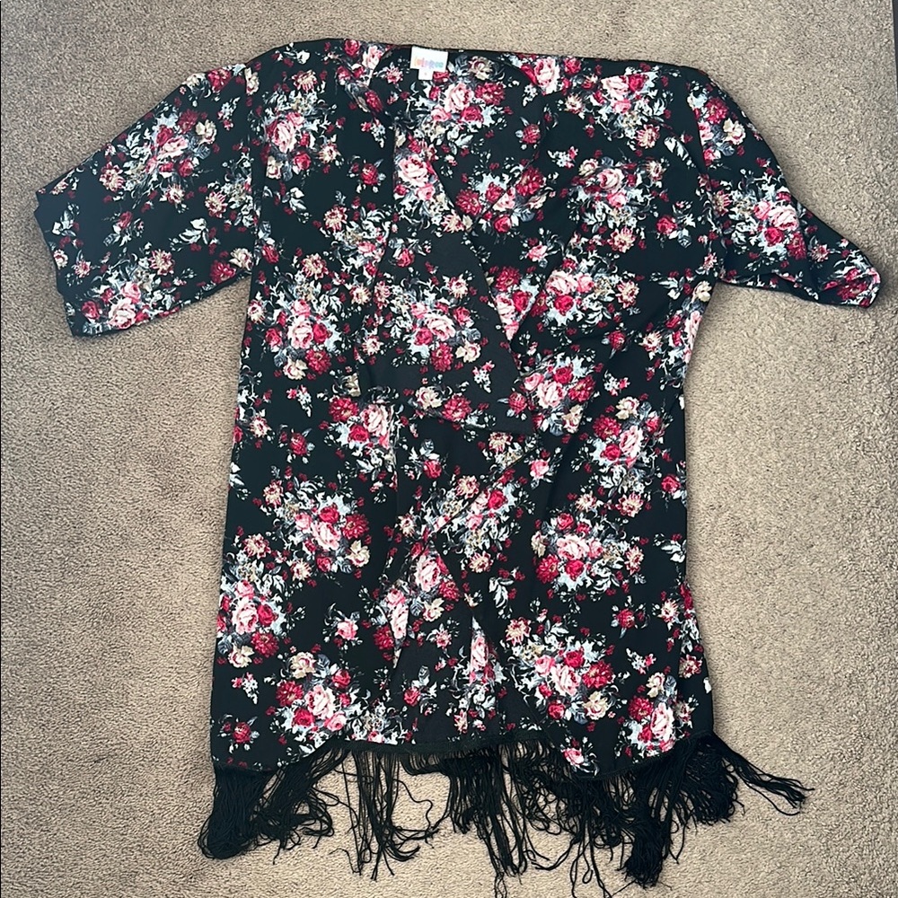 Floral Black Fringe Women's Top